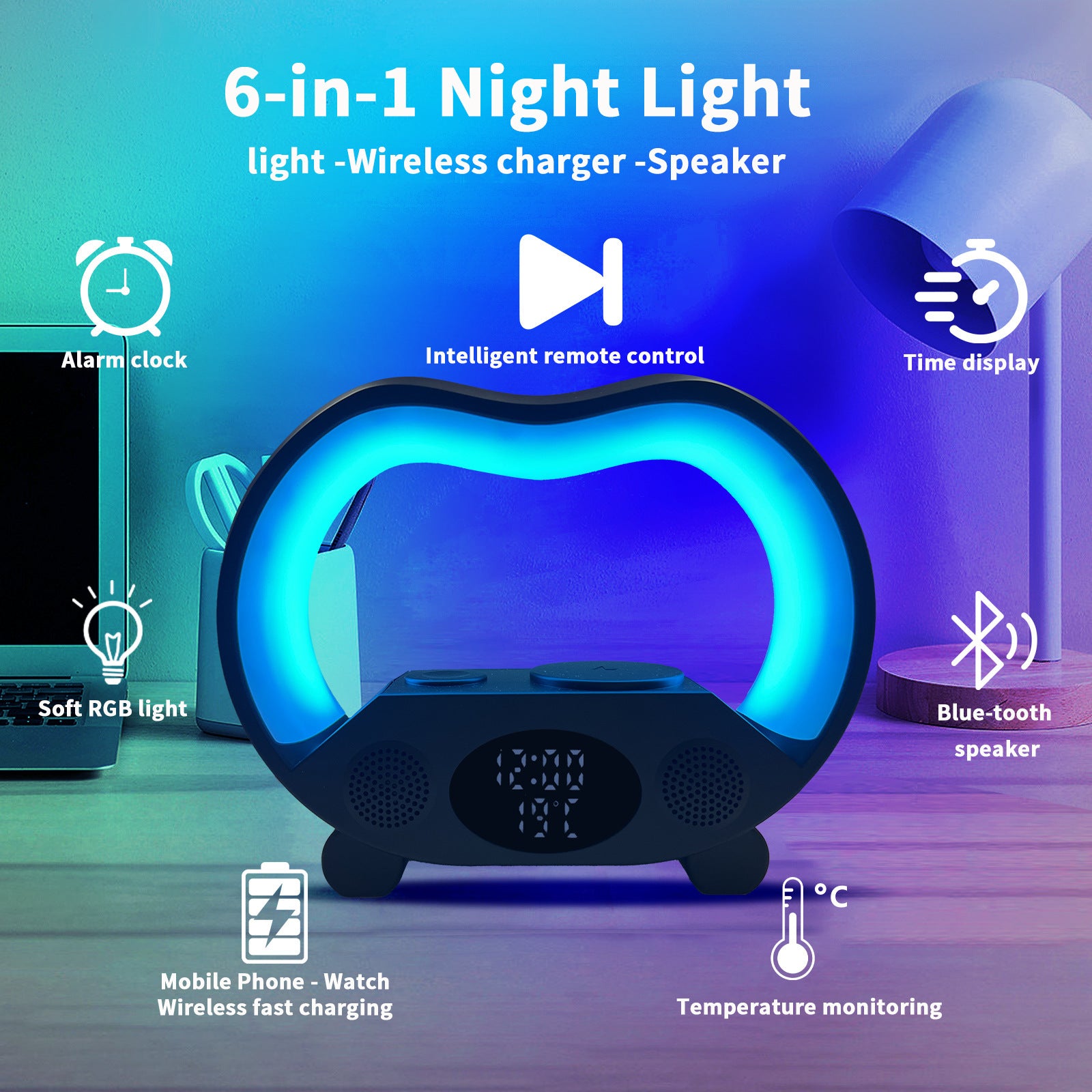 6 In 1 Smart Remote Control Bluetooth t LED Table Lamp